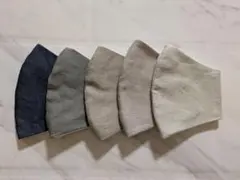 大*大人用大きめサイズ　ハンドメイドマスク5枚セット　麻100％　シンプル