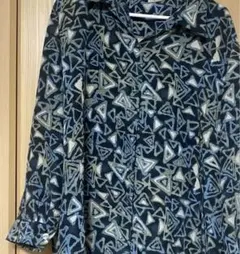 昭和レトロ 柄シャツ 古着 青 ブルー 三角形 長袖