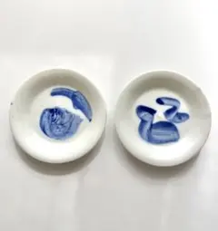 アンティーク　陶器　小皿　2枚組　昭和　手描き絵柄