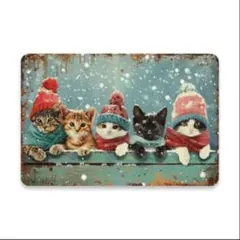 看板 プレート　インテリアボード　ガーデン雑貨　猫　丸型　ブリキ　ウェルカム