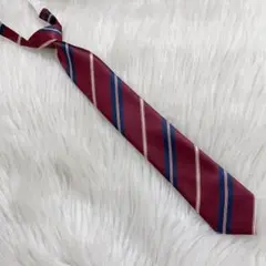 【ネクタイST-19】ストライプ　 ワインレッドつけネクタイ　スクールネクタイ