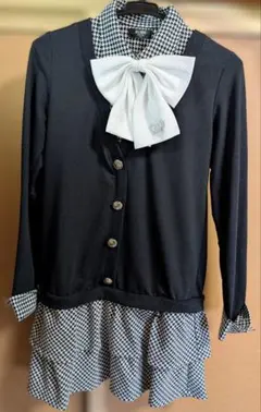 150cm ブラック格子柄襟 フリルワンピース