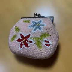 ビーズ刺繍 花柄 がま口コインケース