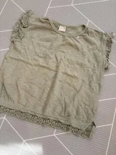 プティマイン　110 petit main フリル付きTシャツ オリーブグリーン