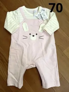新品未使用 ウサギ刺繍ロンパース 70cm ピンク