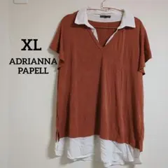 オレンジ Vネック Tシャツ 半袖 重ね着風 えり付き 大きい ゆったり