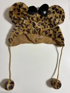 東京ディズニーリゾート　ファンキャップ ヒョウ柄　リボン付き