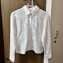 【新品未使用】GU レースブラウス 白 長袖 透け感 シャツ ホワイト