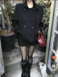 moodimood ブラック　ウールコート