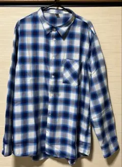 【新品未使用】青と白のチェック柄長袖シャツ M