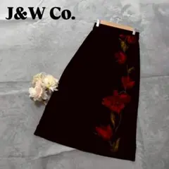【J&W Co. 】花柄ロングフレアスカート 黒 セットアップ可能