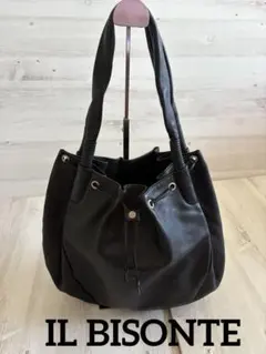 【美品】イルビゾンテ レザー巾着トートバッグ 黒のサムネイル