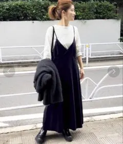 【Spick & Span】ストレッチベロアキャミソールドレス ネイビー