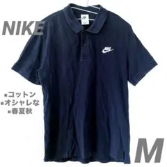 【美品セール✨】NIKE ポロシャツ ネイビー 刺繍ロゴ　コットン　メンズ Mのサムネイル