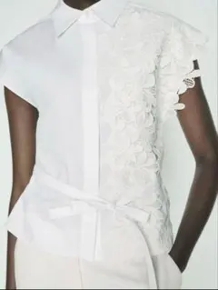 ● ZARA コントラストレースディテール入りシャツ　実質M