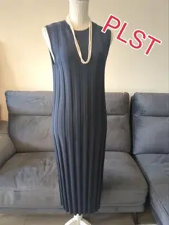 PLST形状記憶プリーツ ネイビー ノースリーブ ワンピース