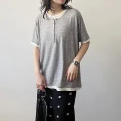 【新品】frame シアースラブ天竺レイヤードTシャツ　グレー　ヘンリーネックのサムネイル