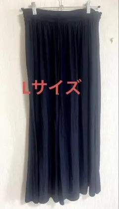 GLOBAL WORK さらさらサテンフレアワイドパンツ　L ネイビー