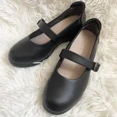美品 fuwaraku フワラク パンプス ストラップ 23 ブラック 黒 4E