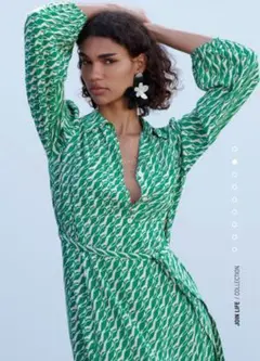 ZARA グリーンミディ丈ワンピース