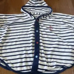 ストライプ柄フード付きベビーポンチョ 90