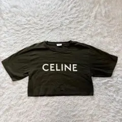【希少色 極美品】 CELINE クロップド Tシャツ ロゴ カーキ 短丈 Mのサムネイル