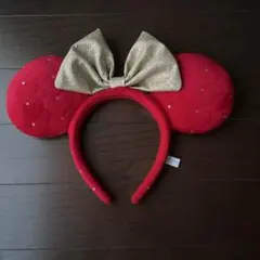 ミニーミミディズニー カチューシャ レッド ハート ゴールドリボン