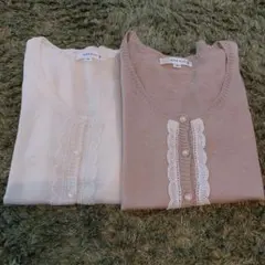 KLEIN PLUS 半袖　ニット　カーディガン　ホワイト&ベージュ　2枚セット