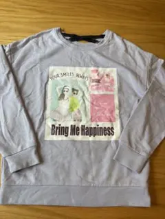 薄紫 長袖カットソー プリント付き