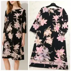 近年美品 LEONARD レオナール カンカン ストレッチ ワンピース 44