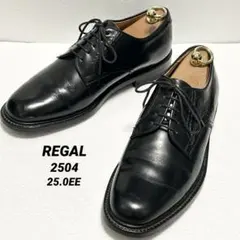 ✨良品✨REGALプレーントゥ2504 ガラスレザー 金文字 ブラック25EE