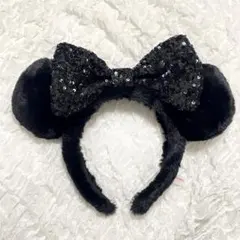 ミニー カチューシャ 黒 スパンコール リボン ディズニーランド ディズニーシー