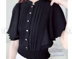 黒 ピンタック　フリル袖 プリーツ トップス