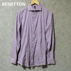 BENETTON 紫と白のストライプ 長袖ワイシャツ