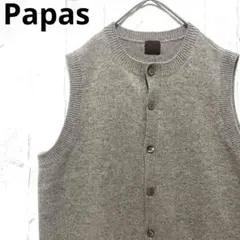 Papas パパス ニットベスト セーター シルク混 M 日本製 メンズ