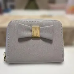 リボン　グレージュ　ミニ財布　小銭入れ　コインケース　カードケース