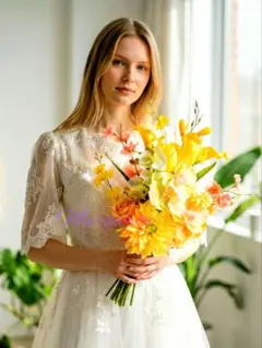 ウェディングブーケ クラッチブーケ　造花 胡蝶蘭　イエロー　前撮り