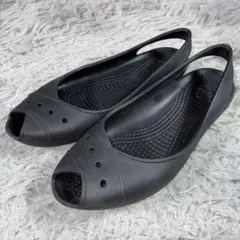 廃盤crocs クロックス オープントゥフラットパンプス ブラックW6 22.0のサムネイル