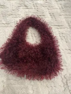 美品☆ミニバッグ ハンドバッグ 赤 ファー