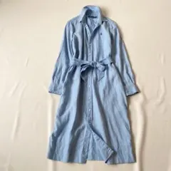 【美品】ラルフローレン　ワンピース　ベルト紐付き　ロング　ロゴ刺繍　ポニー　麻