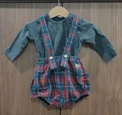 cottoli　チェック柄　ロンパース　セットアップ　80