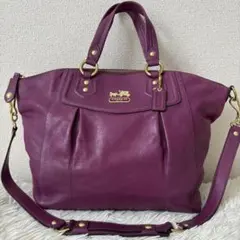 【美品✨】COACH 2way トートバッグ 馬車金具 チャーム Y2K 紫