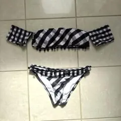 チェック柄オフショルダー水着セット