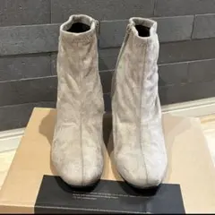 【美品】スエード アンクルブーツ 中ヒール ベージュ Mサイズ