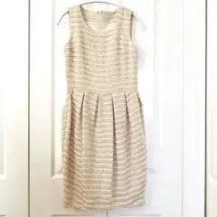 【グリーンレーベル】膝丈ワンピース　アイボリー　ノースリーブ コクーンワンピース