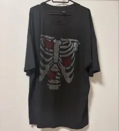 SHEIN スケルトン 蝶 ラインストーン 黒Tシャツ