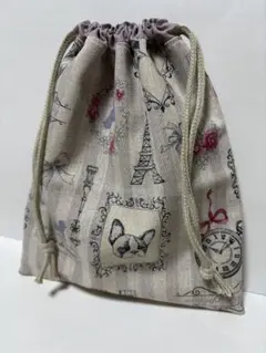 ハンドメイド　巾着　巾着袋　裏地あり　犬柄