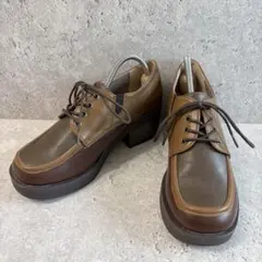 美品 あしながおじさん レースアップ シューズ ブラウン 24cm 厚底 ヒール