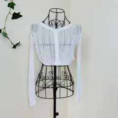 GRL シアーニットカーディガン　クロップド丈　ホワイト