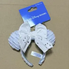 ミニーカチューシャ　ストラップ　キーホルダー　水色×レースリボン